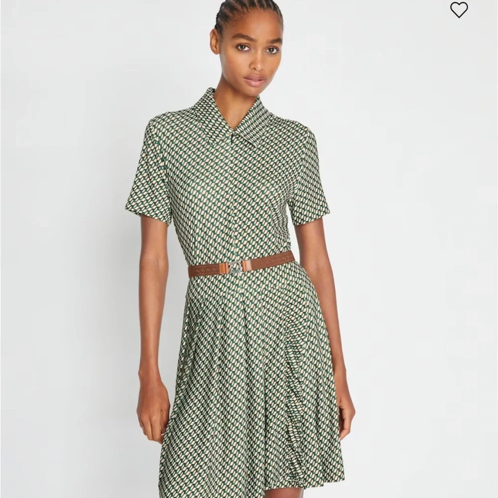 Tory Burch Green and White Printed Short-Sleeve Shirt Dress